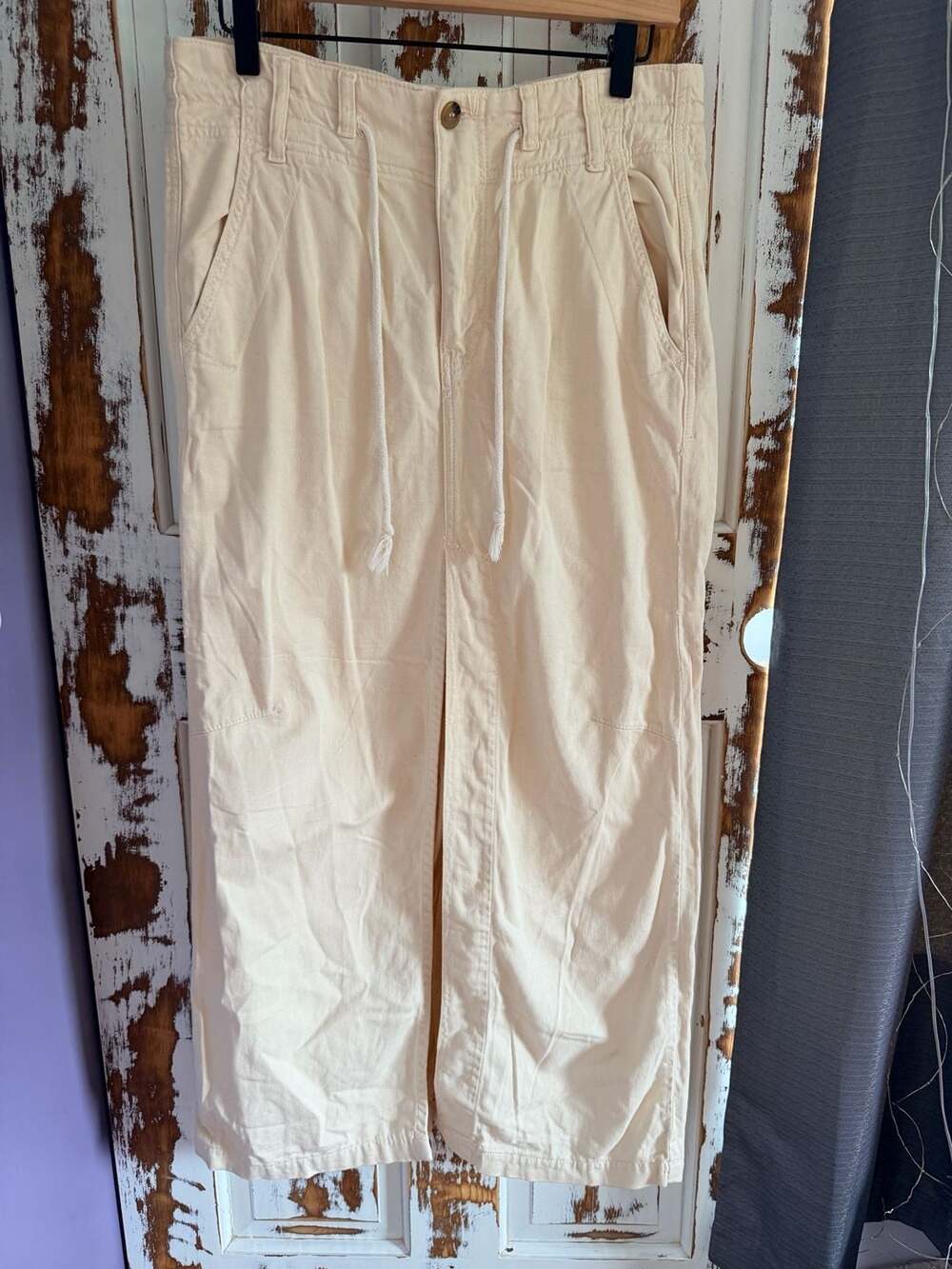Free People Chino Maxi Skirt Ivory Size 2 Utility Cargo Boho
